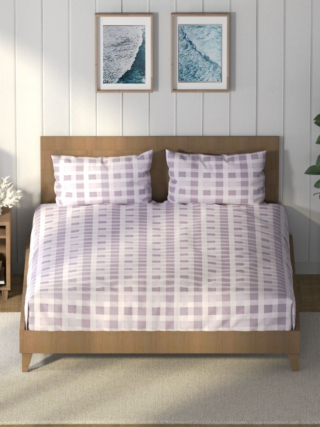 

Nautica Lavender & White Printed Pure Cotton 160 TC King Bedsheet with 2 Pillow Covers