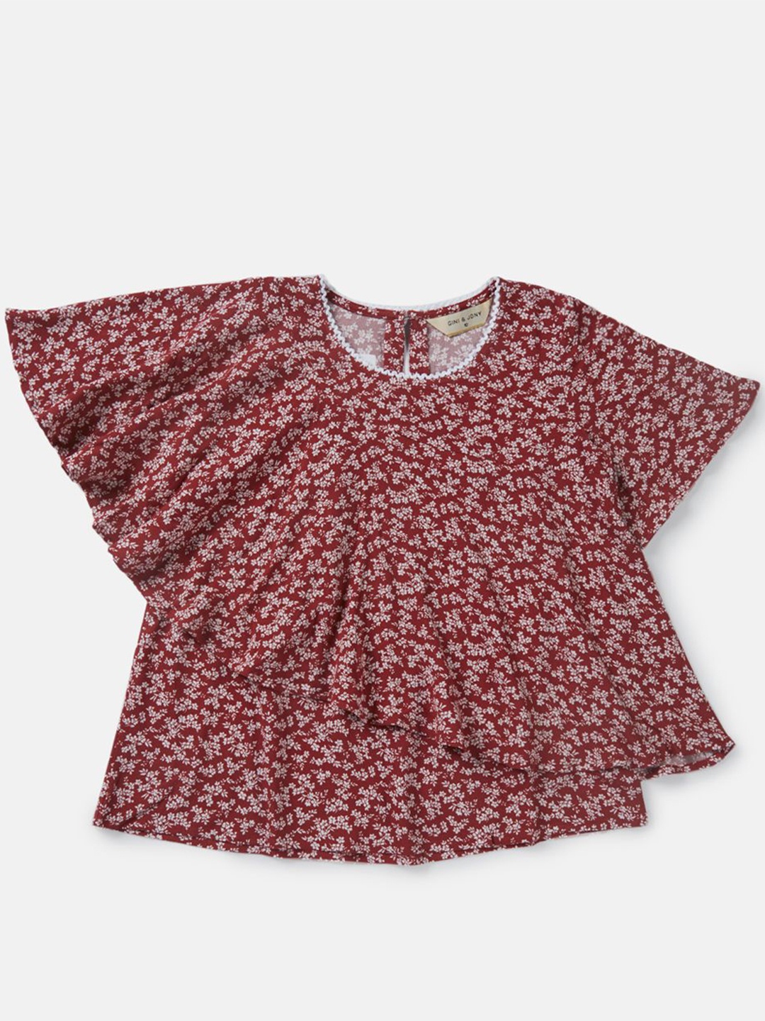 

Gini and Jony Girls Floral Printed Round Neck Cotton Top, Red
