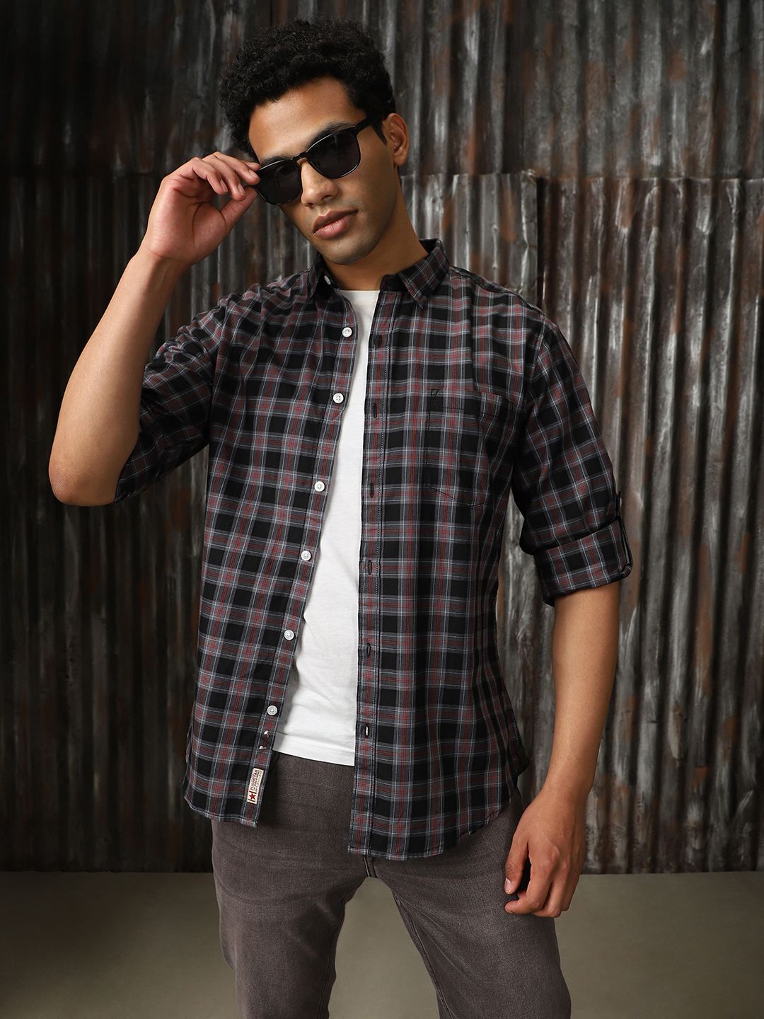 

High Star Men Classic Tartan Cotton Regular Fit Checked Casual Shirt, Black
