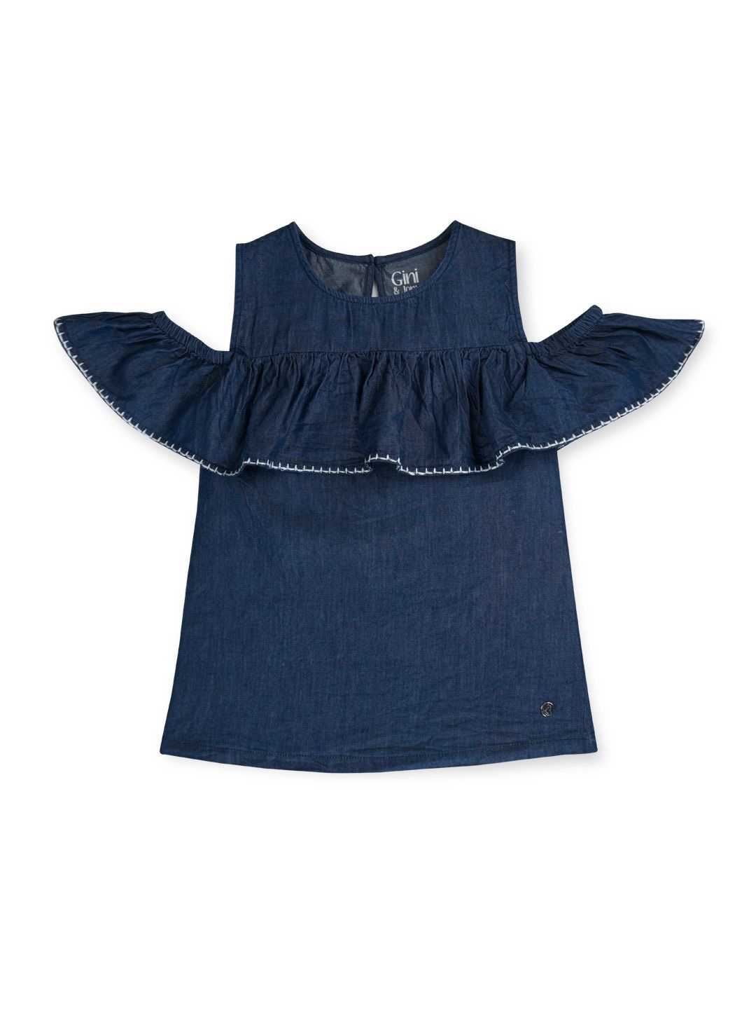 

Gini and Jony Girls Solid Round Neck Cotton Top, Blue