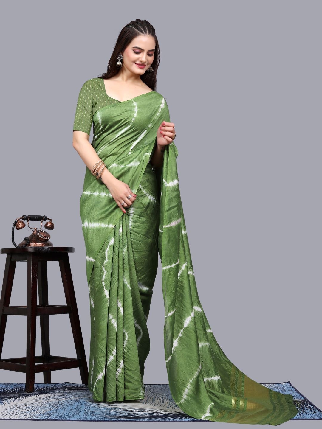 

Anouk Leheriya Zari Leheriya Saree, Olive
