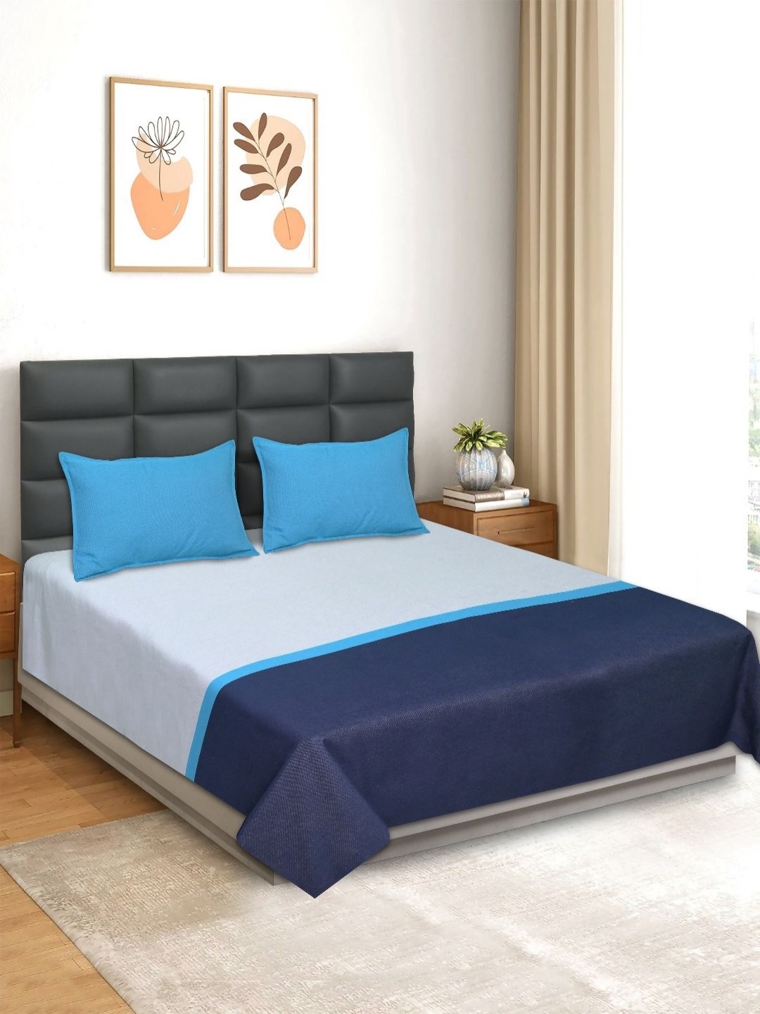

Saral Home Blue & Grey Striped Cotton 160 TC King Bedsheet With 2 Pillow Covers