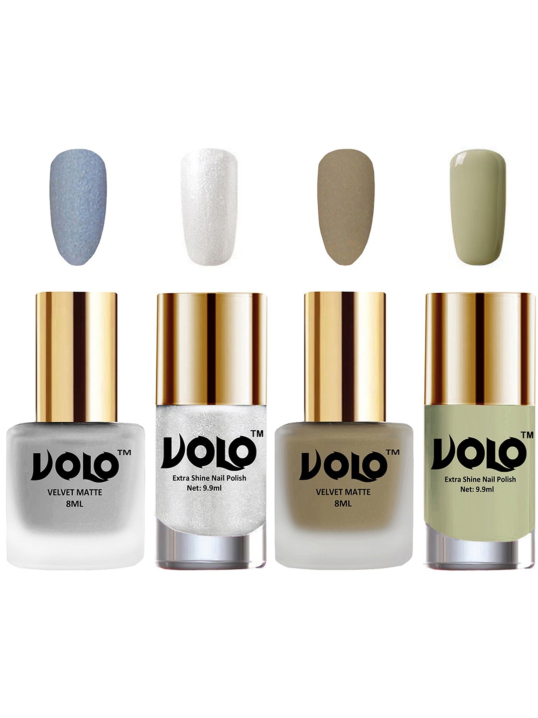 

VOLO Set Of 4 Velvet Matte & Extra Shine Nail Polish-8 ml & 9.9 ml Each Shade 33-37-46-40, Nude