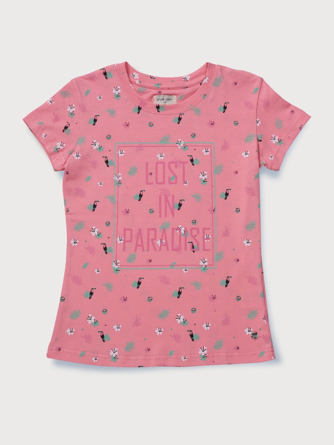 

Gini and Jony Girls Conversational Printed Round Neck Cotton T-shirt, Pink