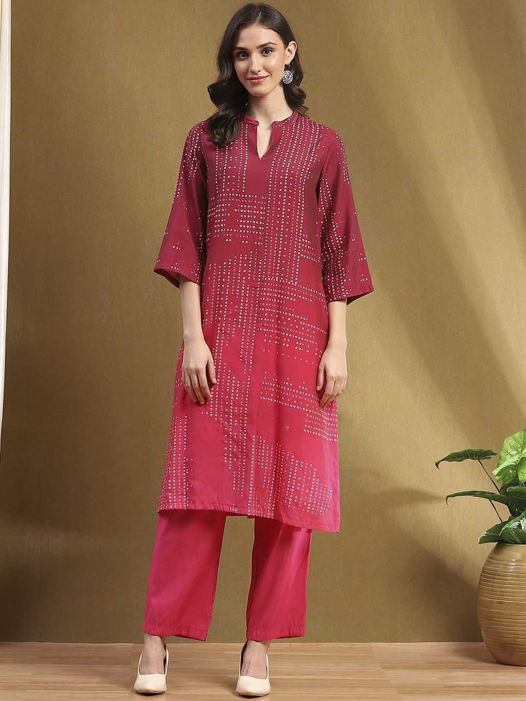 

Biba Women Printed Mandarin Collar Kurta with Palazzos, Pink