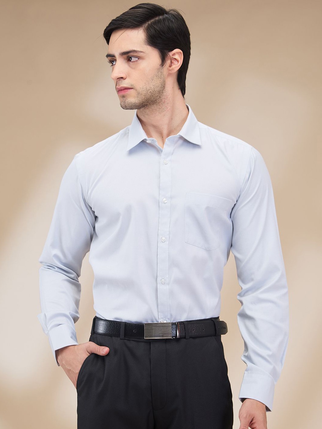 

Park Avenue Men Cutaway Collar Textured Cotton Slim Fit Formal Shirt, Grey