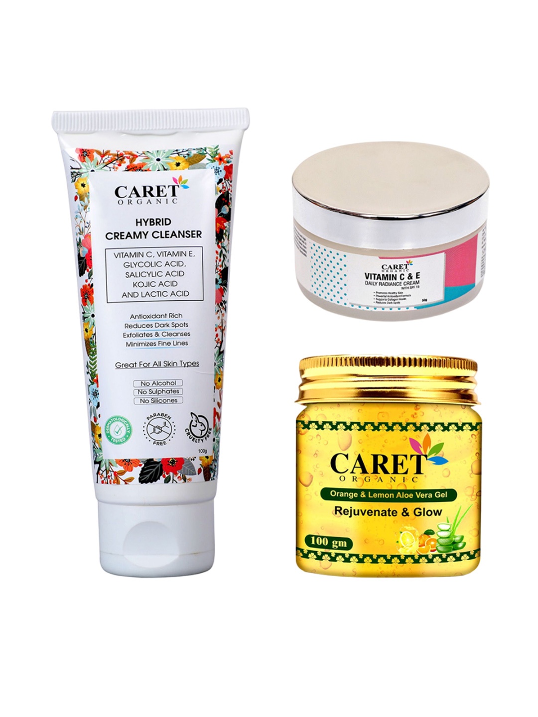 

CARET ORGANIC Hybrid Creamy Cleanser, Aloe Vera Gel & Vitamin C Cream, White