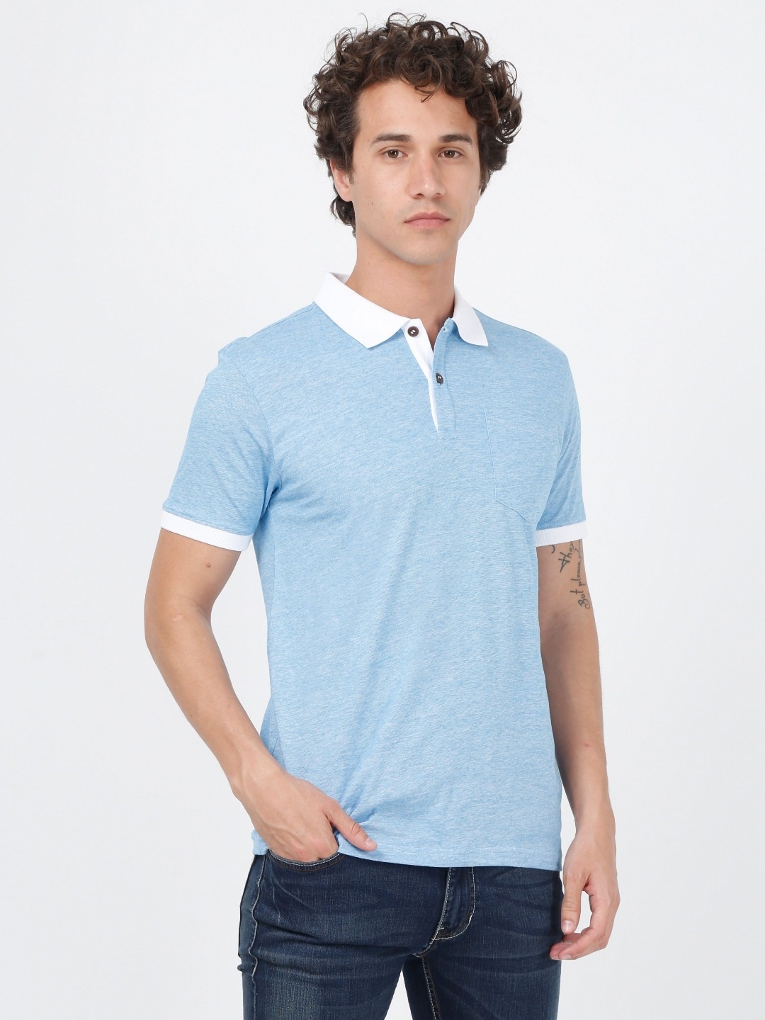 

ECOLINE Clothing Men Antimicrobial Solid Polo Collar Organic Cotton T-shirt, Blue