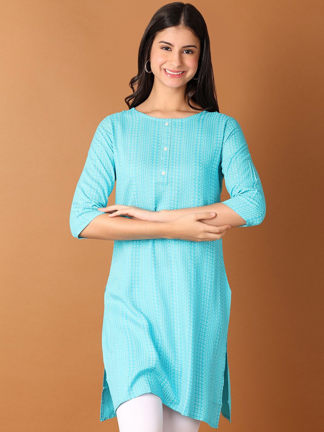 

UNLIMITED Women Printed Thread Work Kurta, Sea green