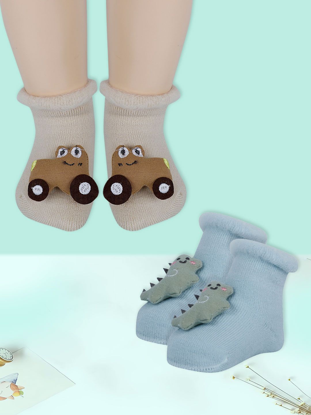 

Baby Moo Infant Pack Of 2 Ankle-Length Cotton Socks, Blue