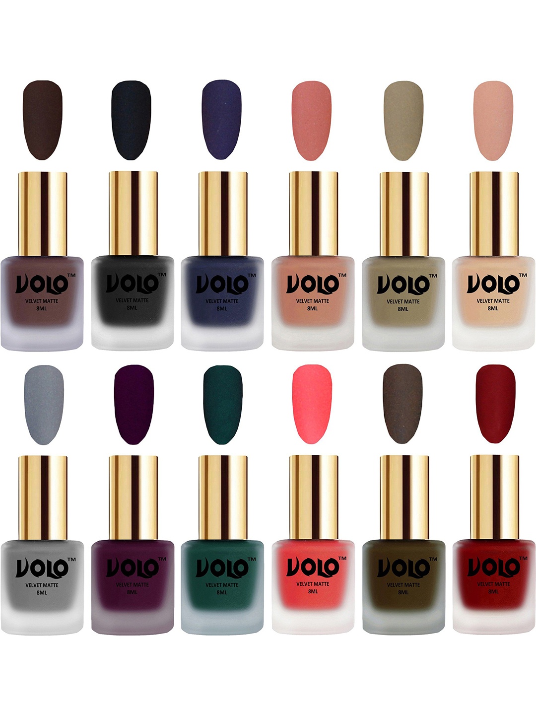 

VOLO Set Of 12 Velvet Matte Nail Polish - 8 ml Each, Multi