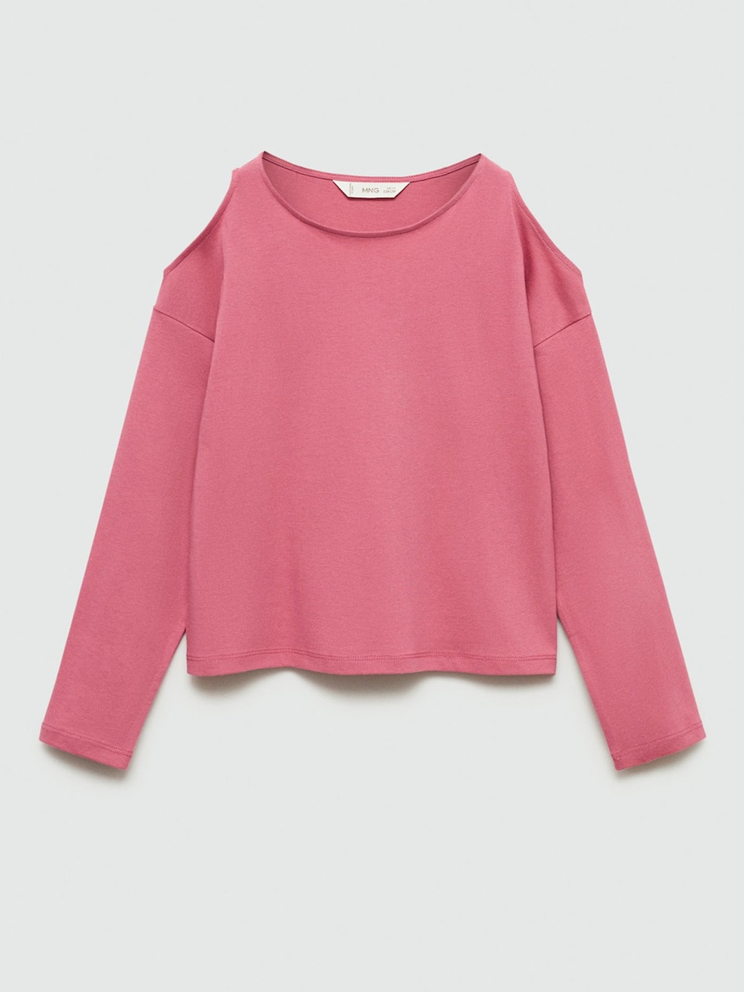 

Mango Kids Girls Pure Cotton Drop-Shoulder Sleeves T-shirt with Cut Out Detail, Pink