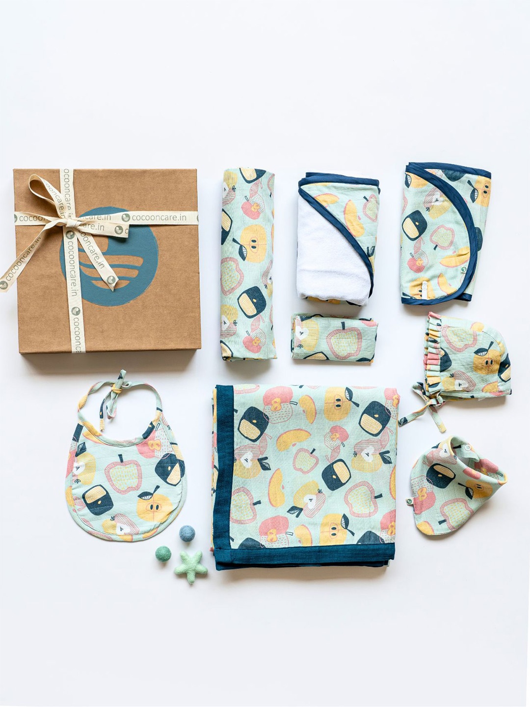 

cocoon care Kids 8-Piece Printed Pure Cotton Baby Apparel Gift Set, Blue
