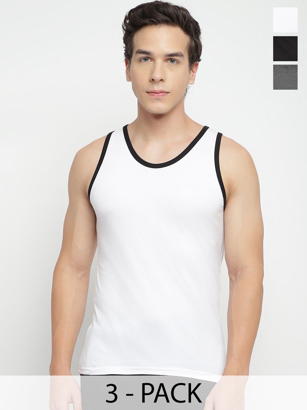 

La Intimo Men Pack Of 3 Pure Cotton Gym Vests, Black