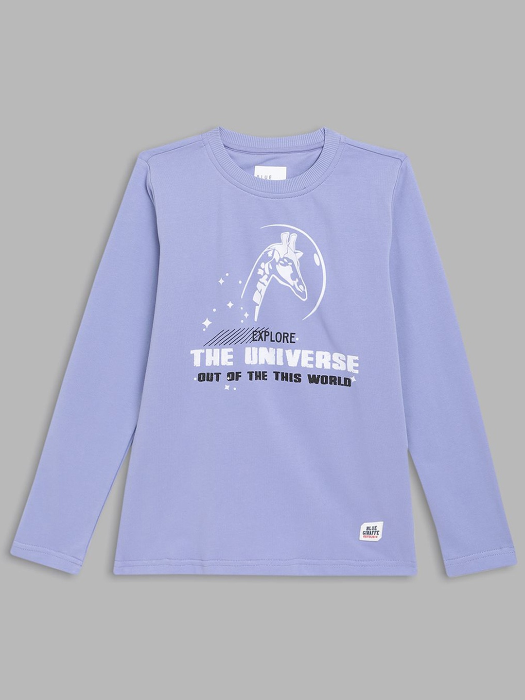 

Blue Giraffe Boys Graphic Printed Round Neck Cotton T-shirt, Purple