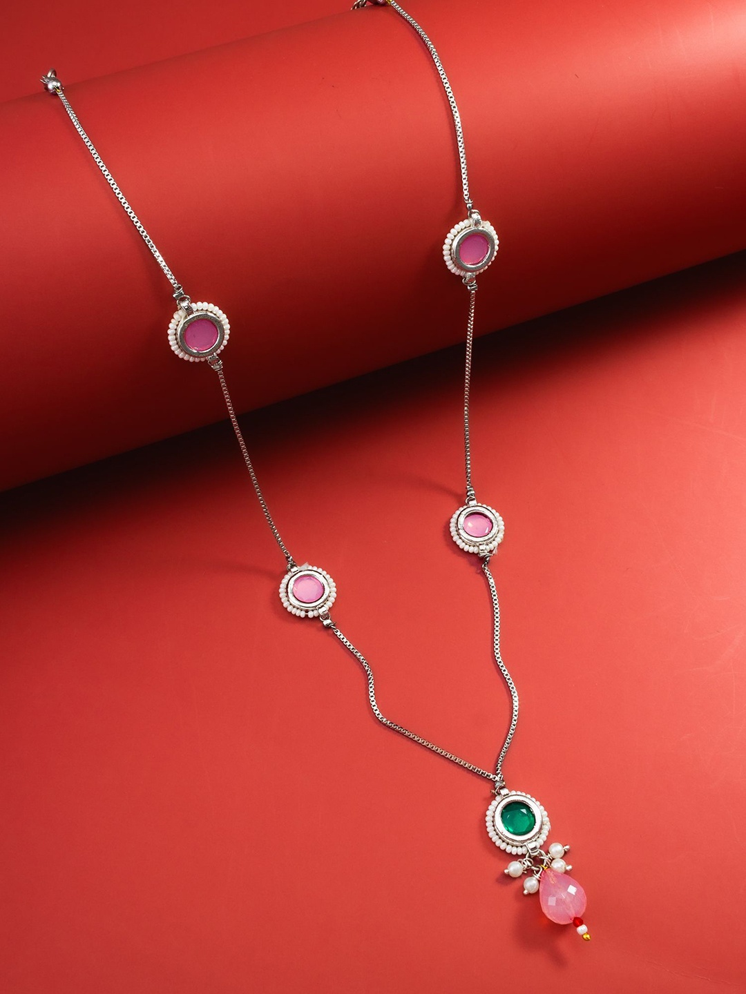 

aadita Silver Plated Stones Studded & Beaded Chain