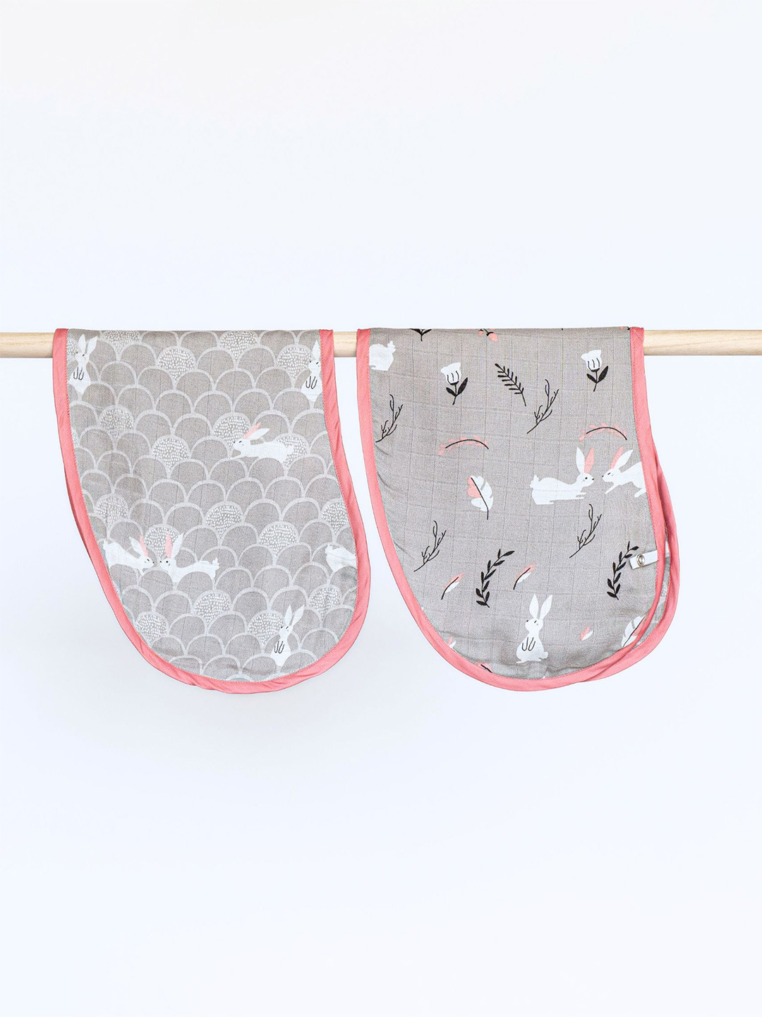 

cocoon care Infant Pack Of 2 Pure Cotton Printed Bibs, Grey