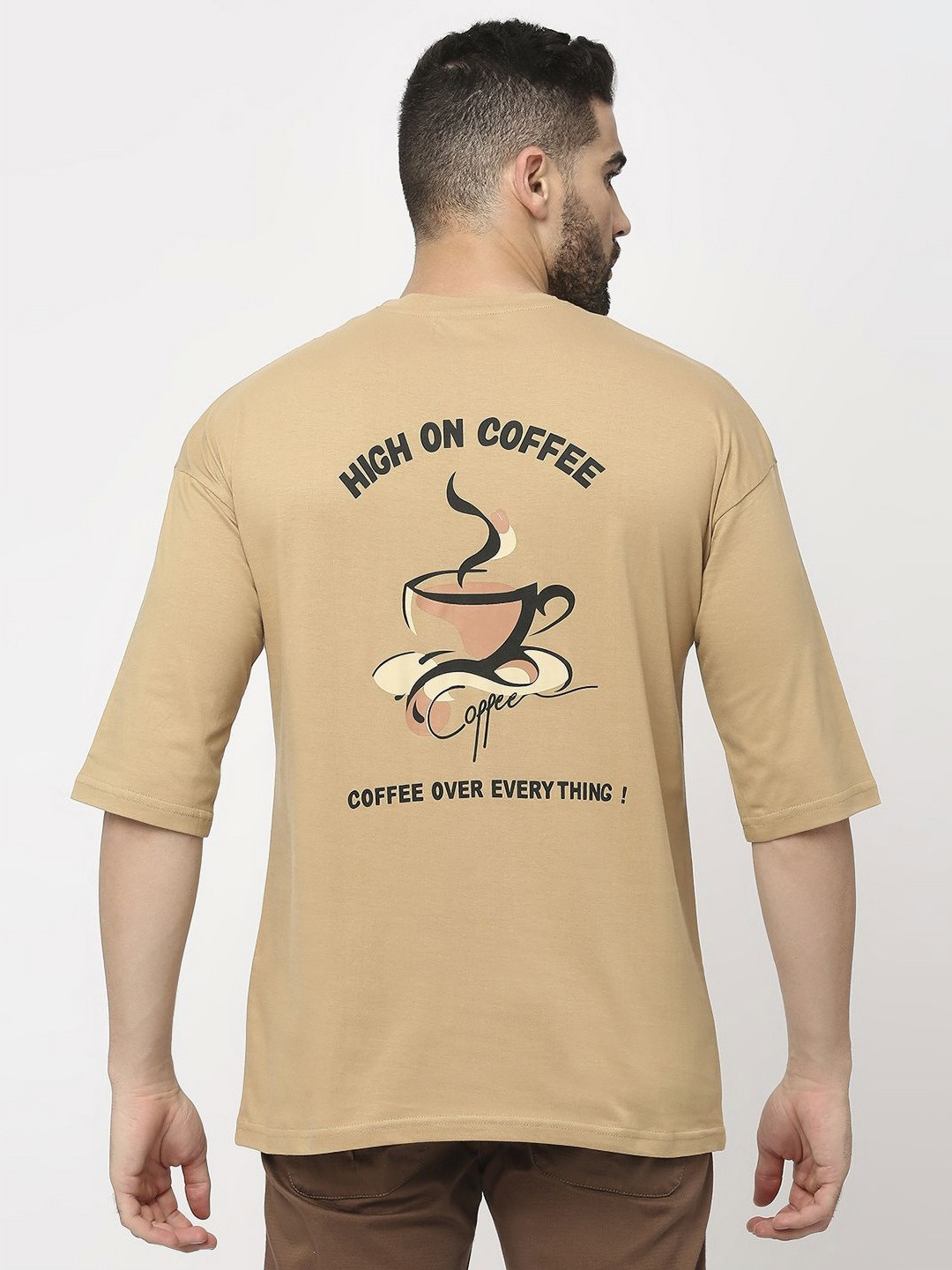 

AMMARZO Graphic Printed Drop Shoulder Sleeves T-shirt, Khaki