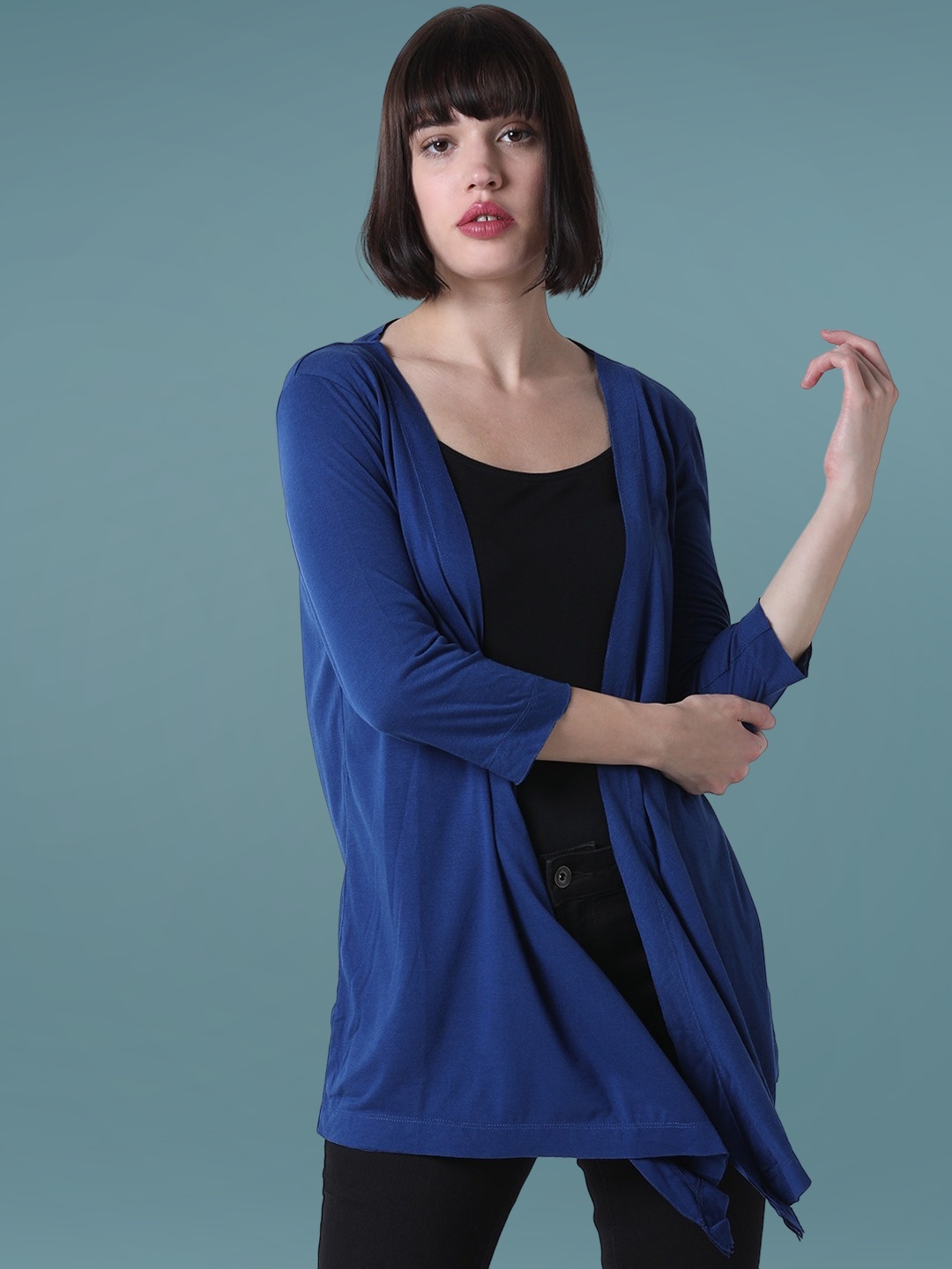 

DressBerry Women Longline Shrug, Navy blue