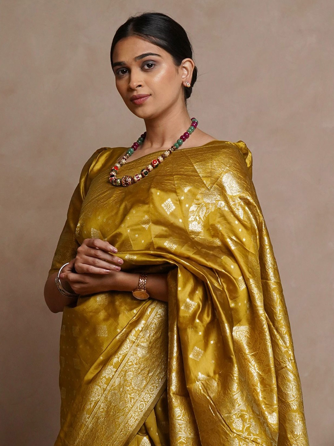 

Subham Woven Design Zari Traditional Banarasi Saree, Mustard