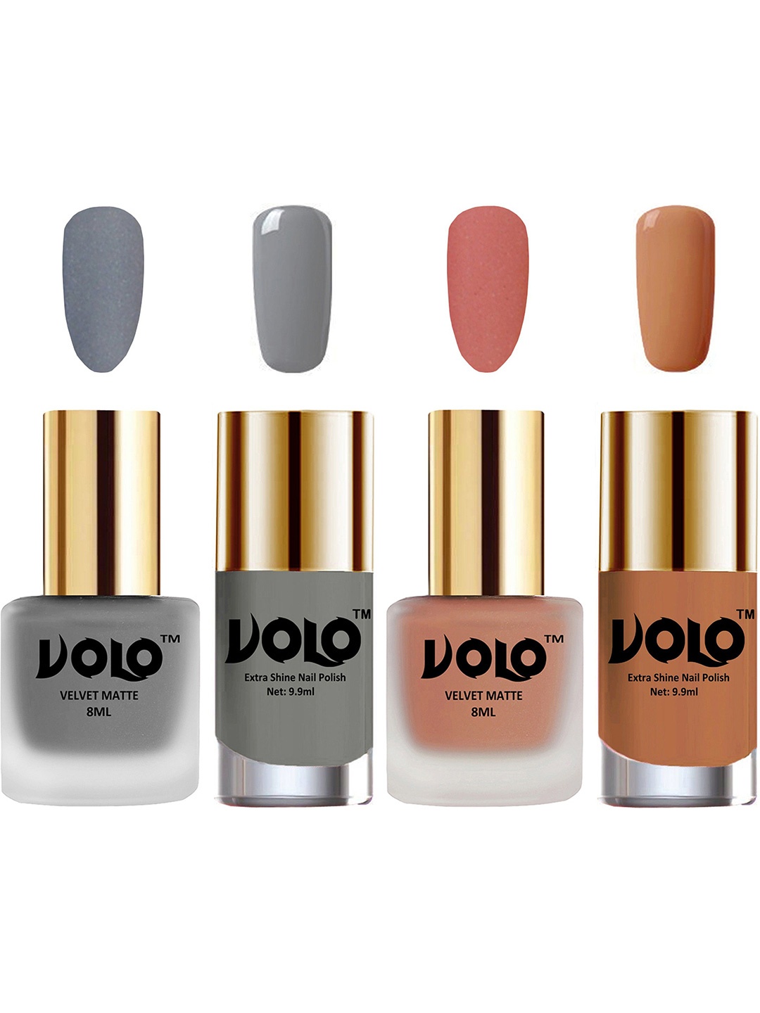 

VOLO Set Of 4 Velvet Matte & Extra Shine Nail Polish-8 ml & 9.9 ml Each Shade 05-38-03-64, Multi
