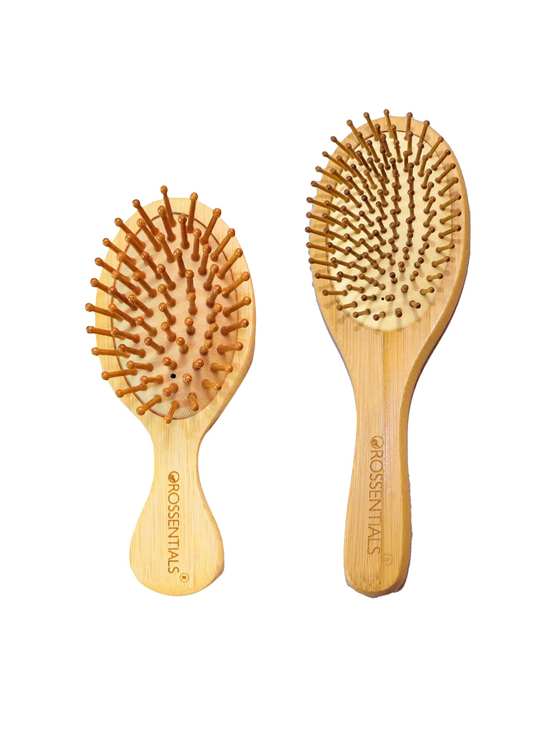 

OROSSENTIALS Set Of 2 Wooden Hair Brush, Brown