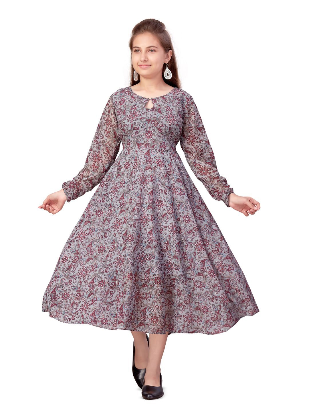 

BAESD Girls Floral Printed Fit & Flare Midi Dress, Grey