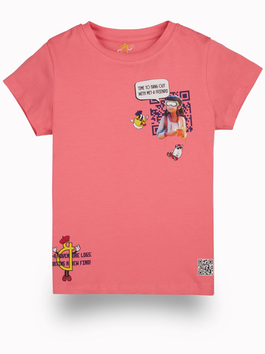 

Gini and Jony Girls Graphic Printed Round Neck Cotton T-Shirt, Pink