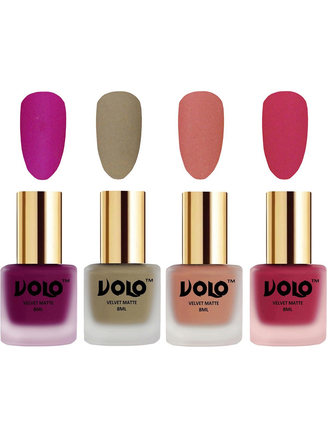 

VOLO Set Of 4 Velvet Matte Nail Polish - 8 ml - Magenta-Sand Nude-Light Peach-Passion Pink