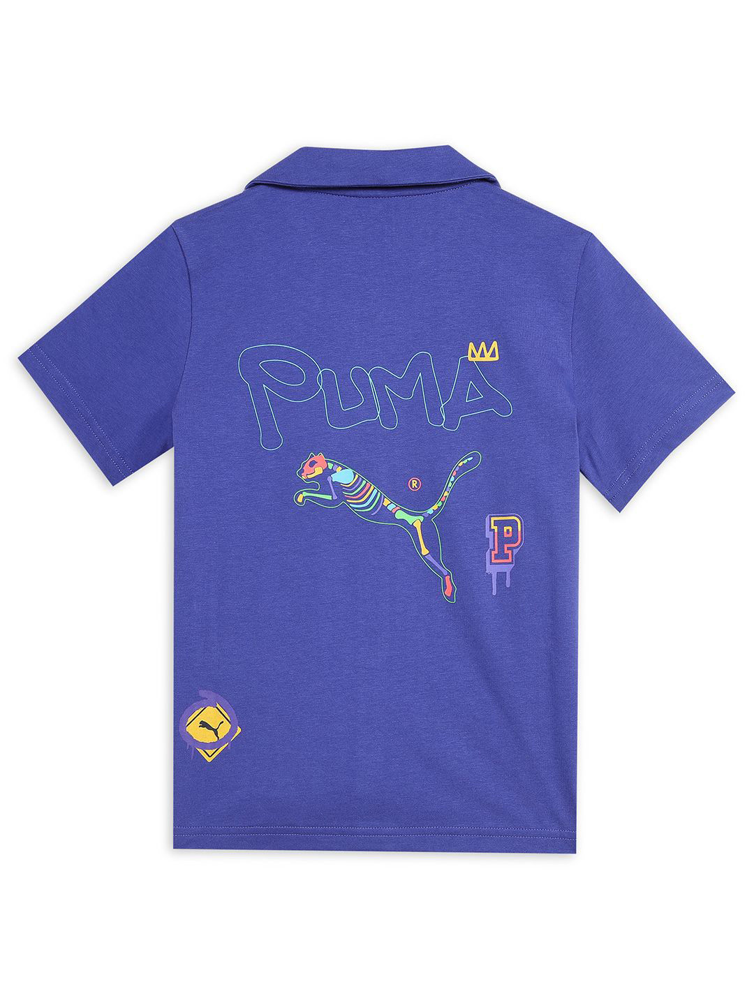 

Puma Boys Comfort Brand Logo Classics Drip Cuban Cotton Collar Shirt, Blue