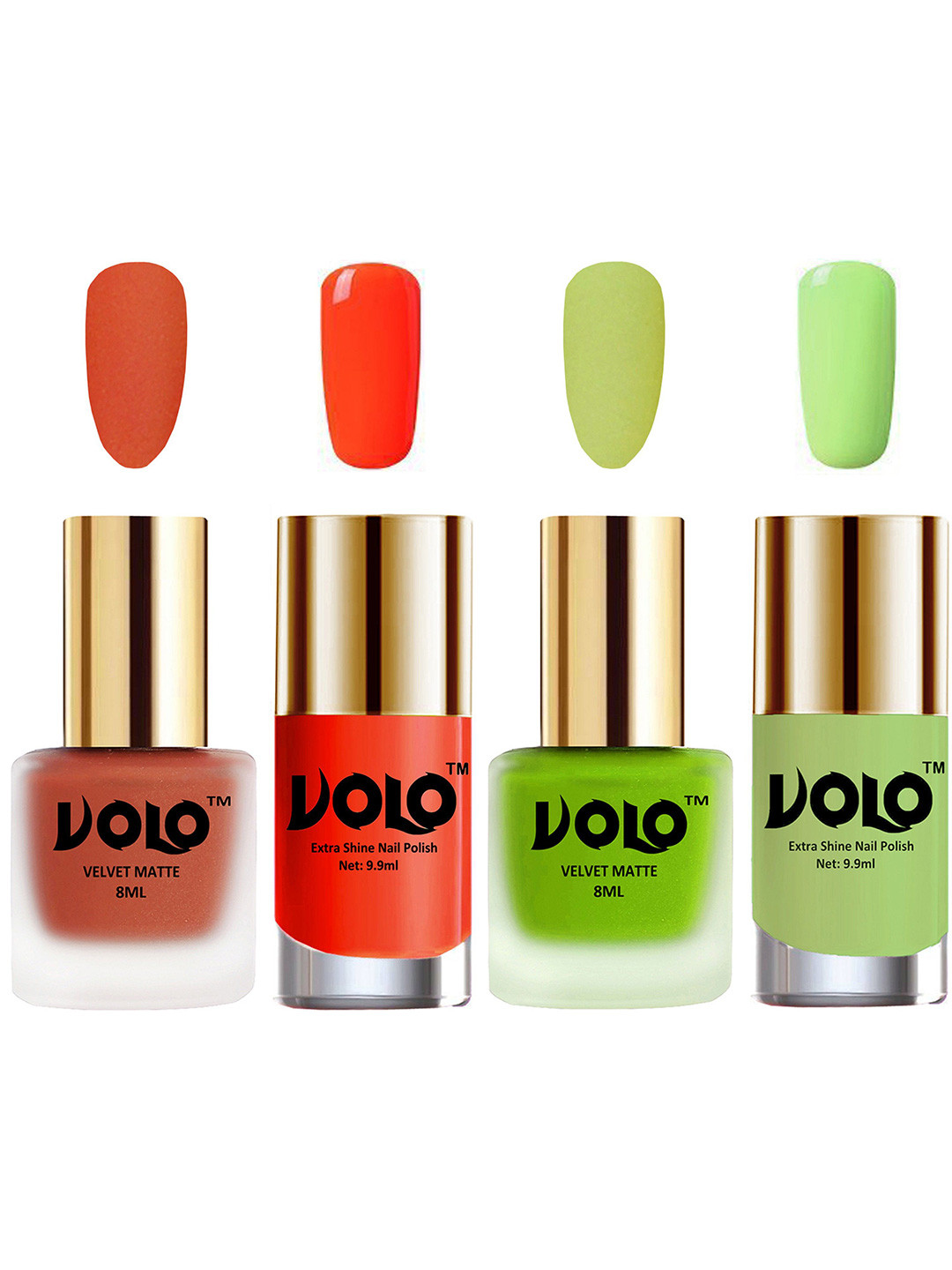 

VOLO Set Of 4 Velvet Matte & Extra Shine Nail Polish - 8 ml Each - 30 - 39 - 14 - 28, Green