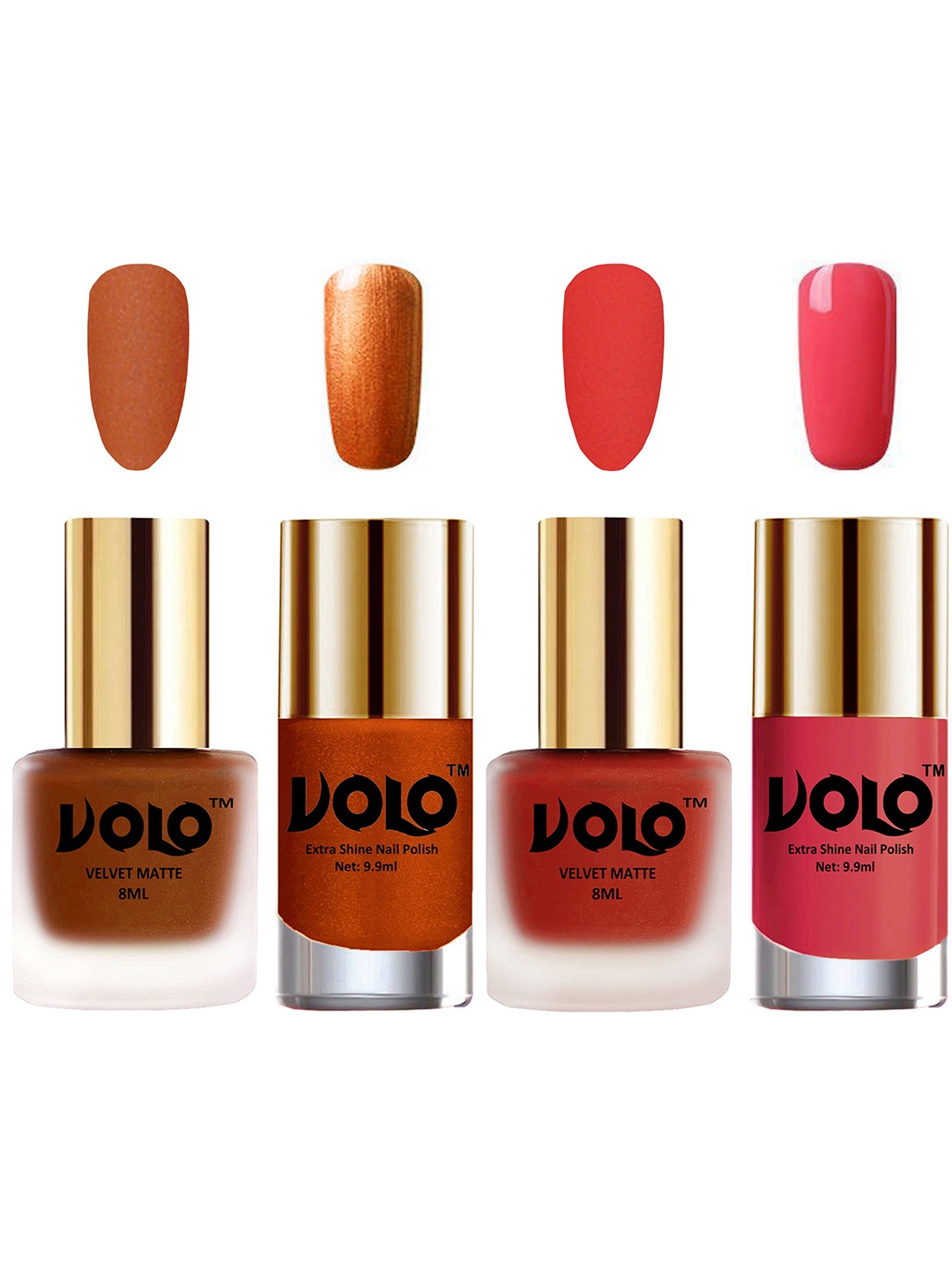 

VOLO Set Of 4 Velvet Matte & Extra Shine Nail Polish - 8 ml Each Shade - 35 - 44 - 60 - 56, Multi