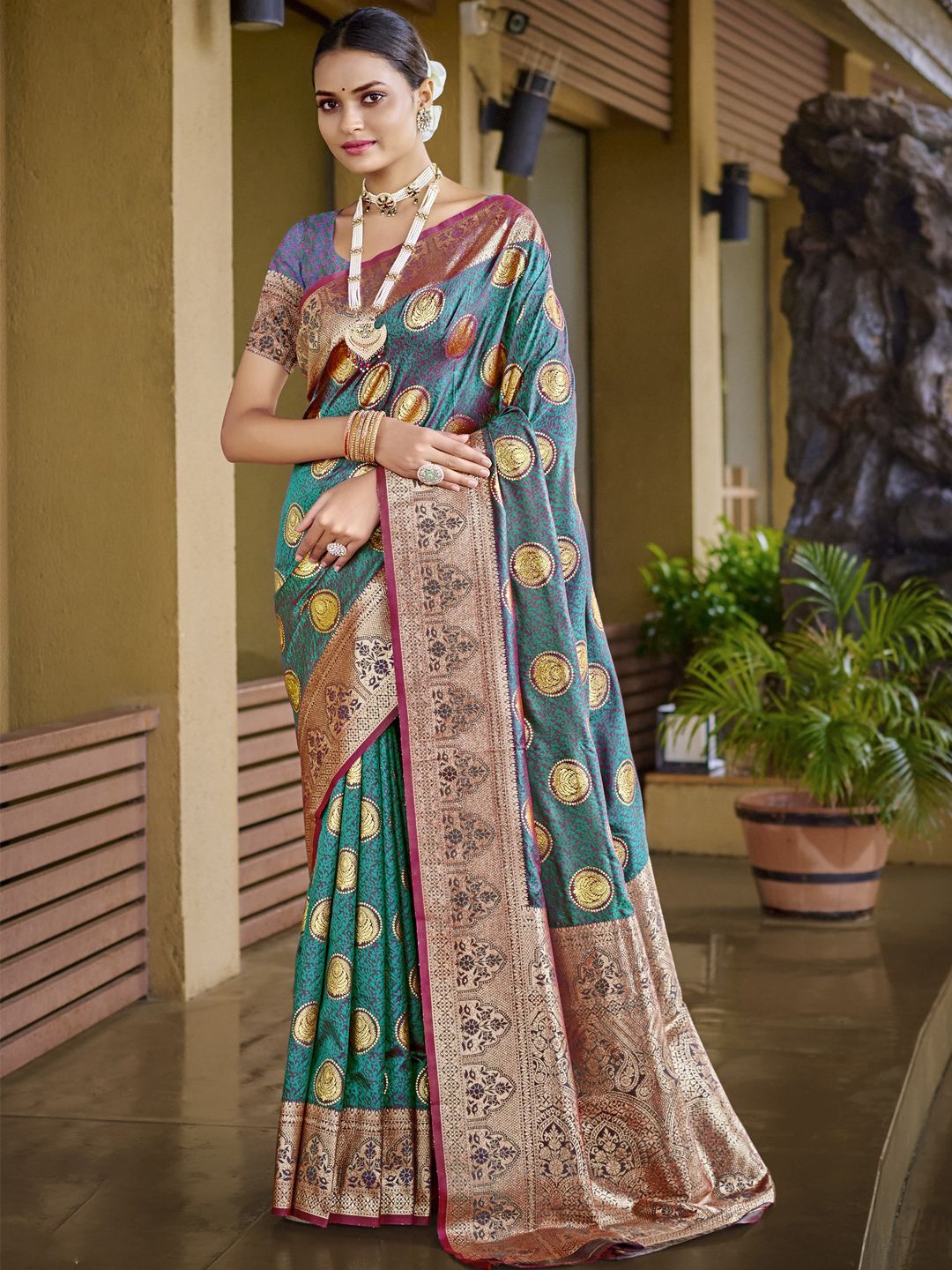 

SANGAM PRINTS Woven Design Zari Silk Tussar Saree, Turquoise blue