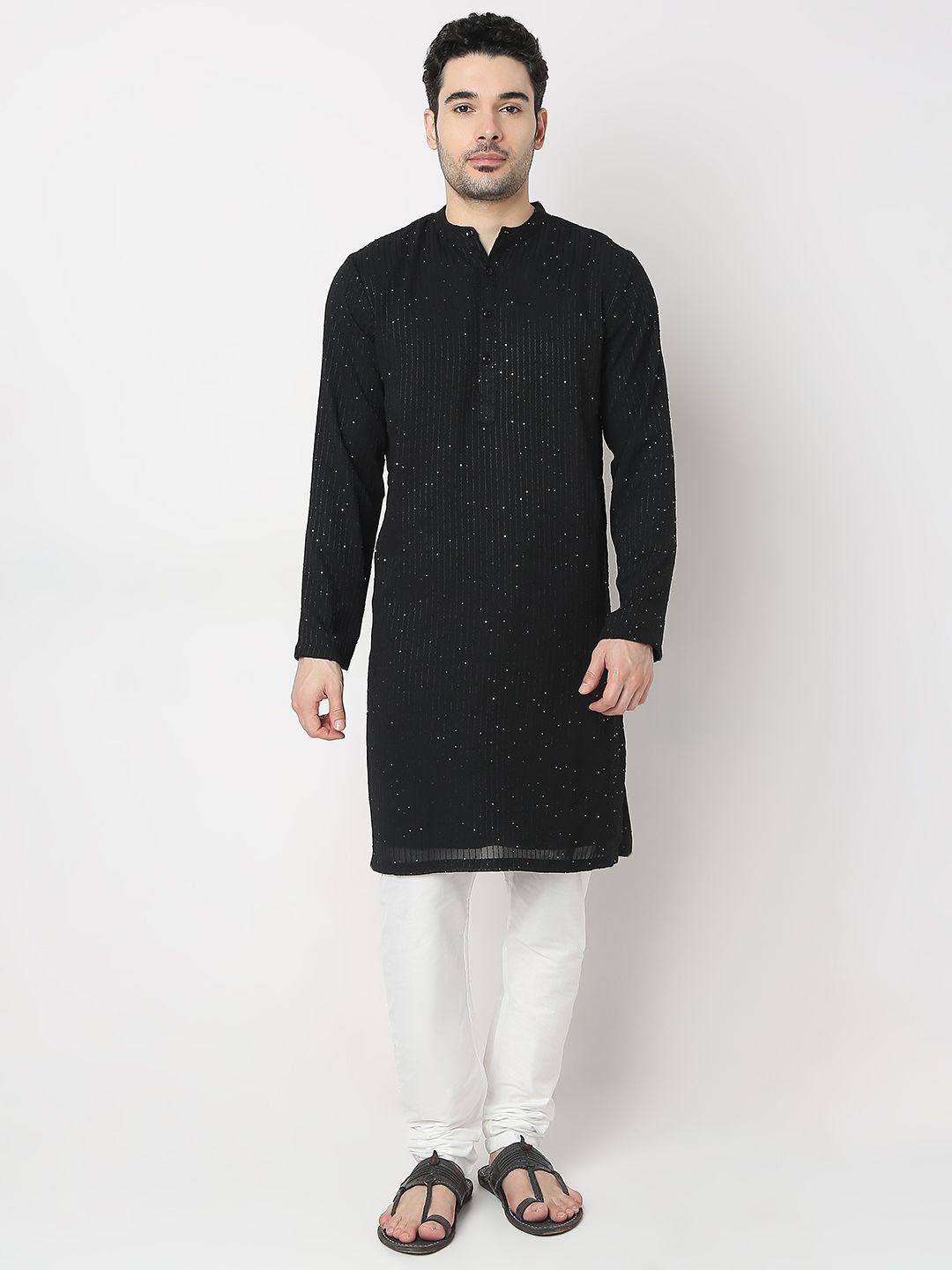 

Ethnicity Men Embroidered Thread Work Kurta, Black