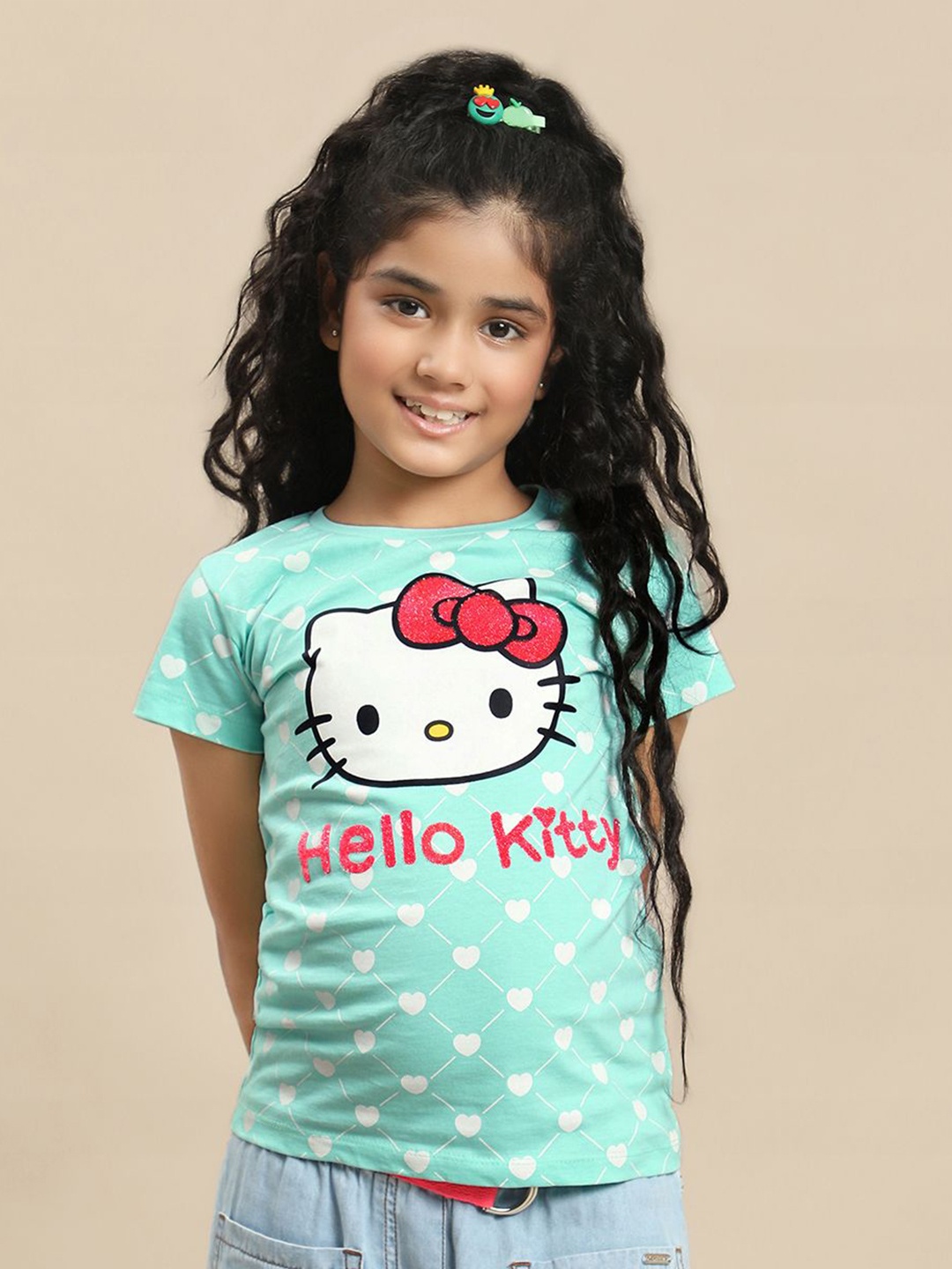 

Kids Ville Girls Hello Kitty Graphic Printed Pure Cotton Tshirt, Blue