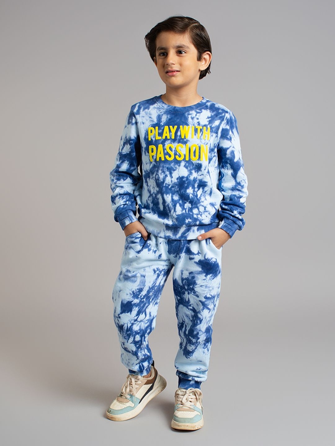 

Ed-a-Mamma Boys Tie Dye Knit Sweatshirt & Joggers Co-Ord Set, Blue