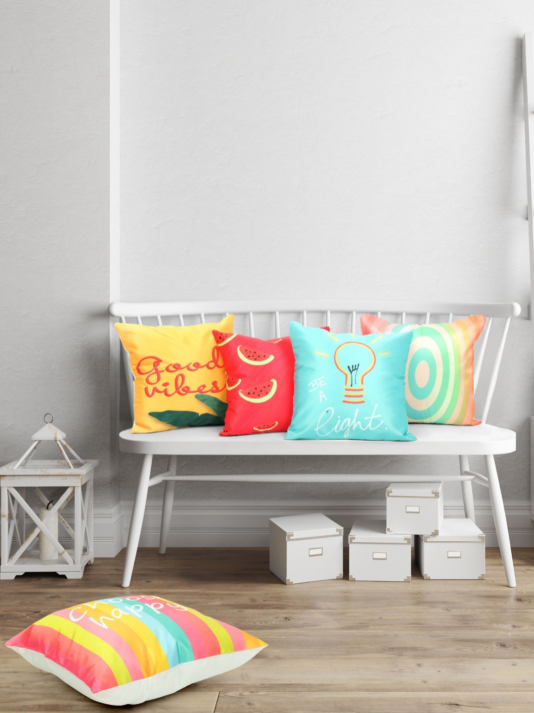 

Vendola White & Yellow 5 Pieces Quirky Printed Square Shaped Cushion Covers