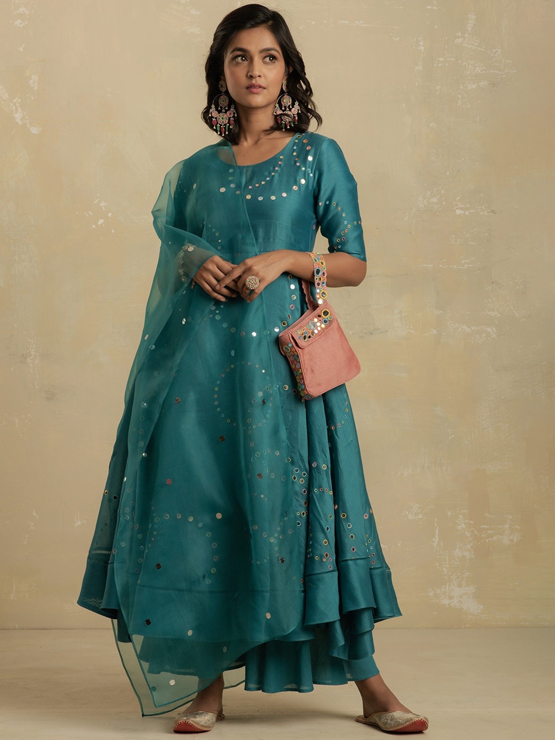 

charkhee Women Kurta with Pyjamas & With Dupatta, Turquoise blue