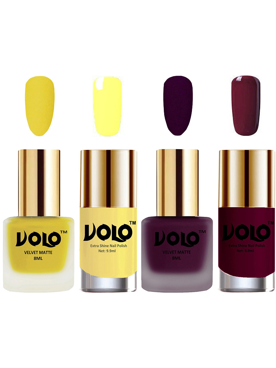 

VOLO Set Of 4 Velvet Matte & Extra Shine Nail Polish - 8 ml Each & 9ml Each-40-46-29-34, Multi