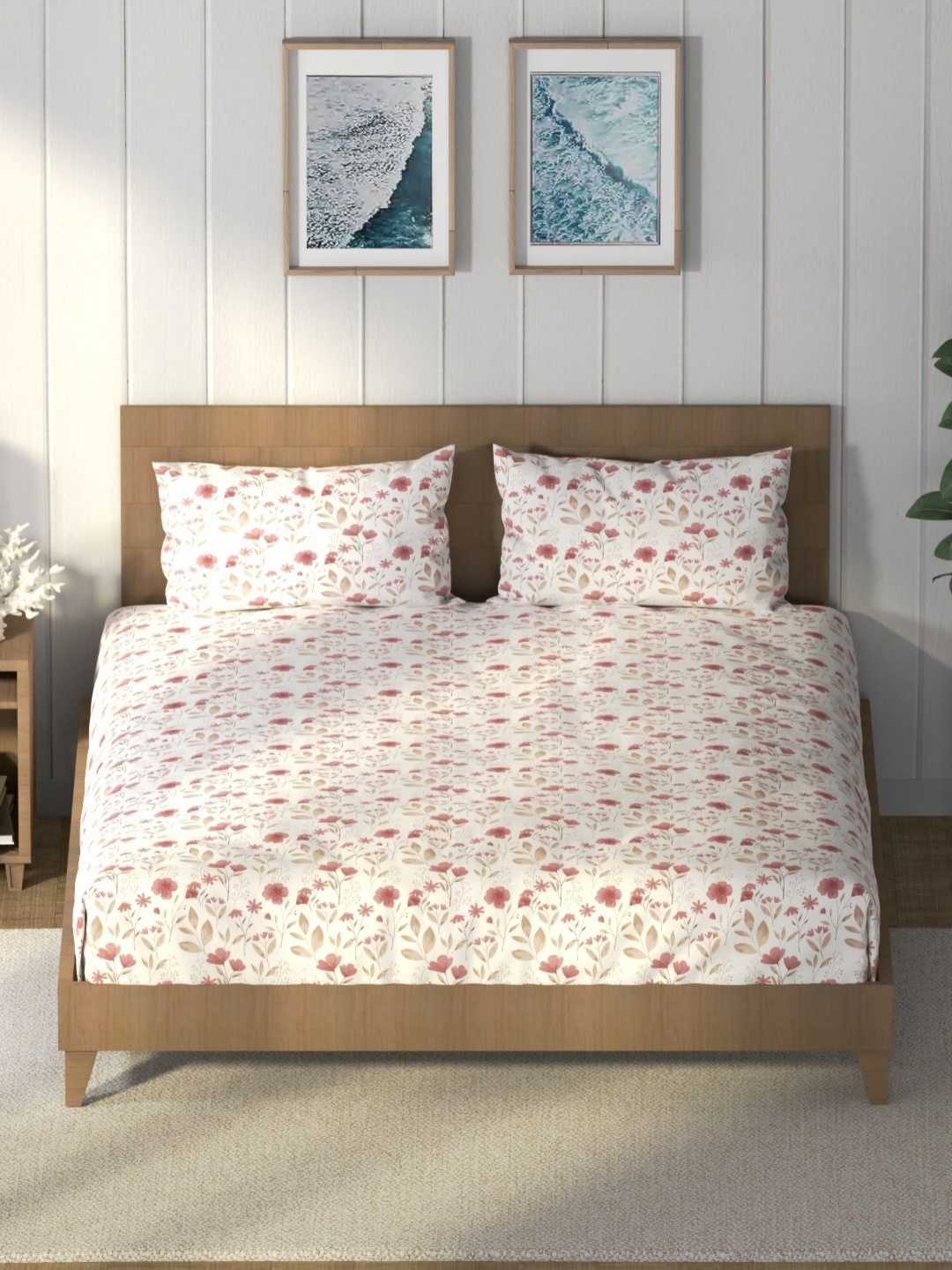 

Nautica Red & White Printed Pure Cotton 160 TC King Bedsheet with 2 Pillow Covers