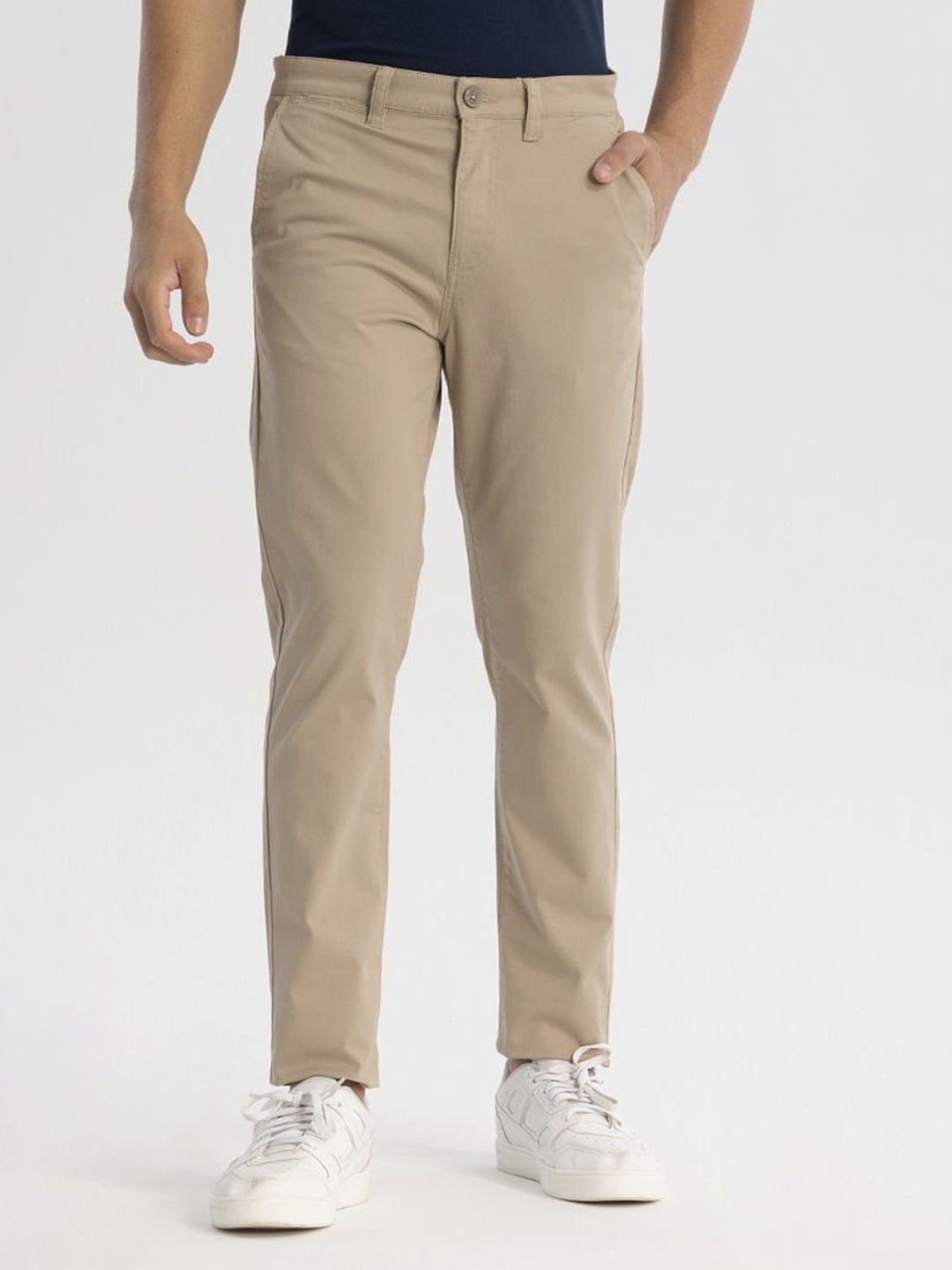 

Snitch Men Mid-Rise Smart Slim Fit Chinos Trousers, Brown
