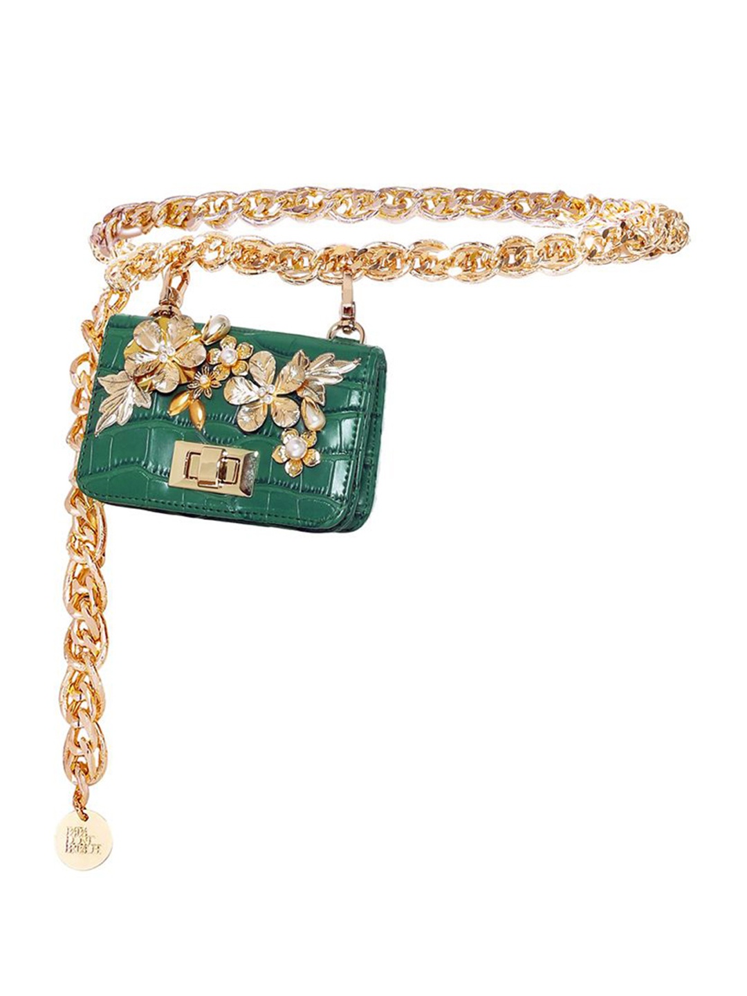 

Papa Don't Preach Women Embellished Leather Structured Sling Bag, Green