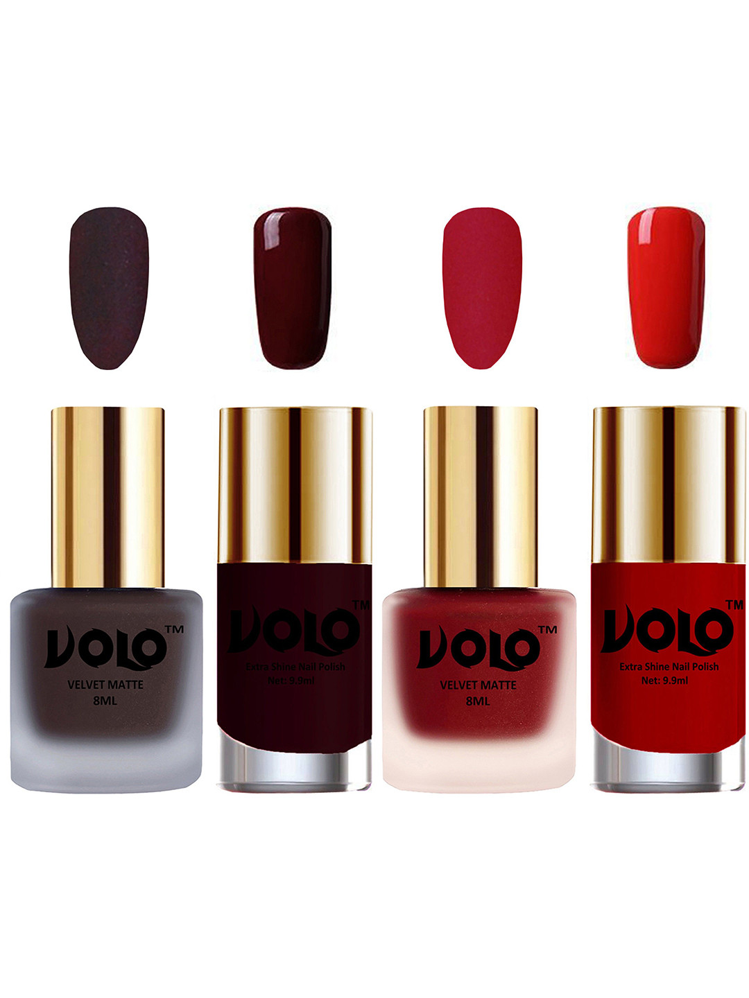 

VOLO Set Of 4 Velvet Matte & Extra Shine Nail Polish - 8 ml Each - 29 - 36 - 44 - 38, Red