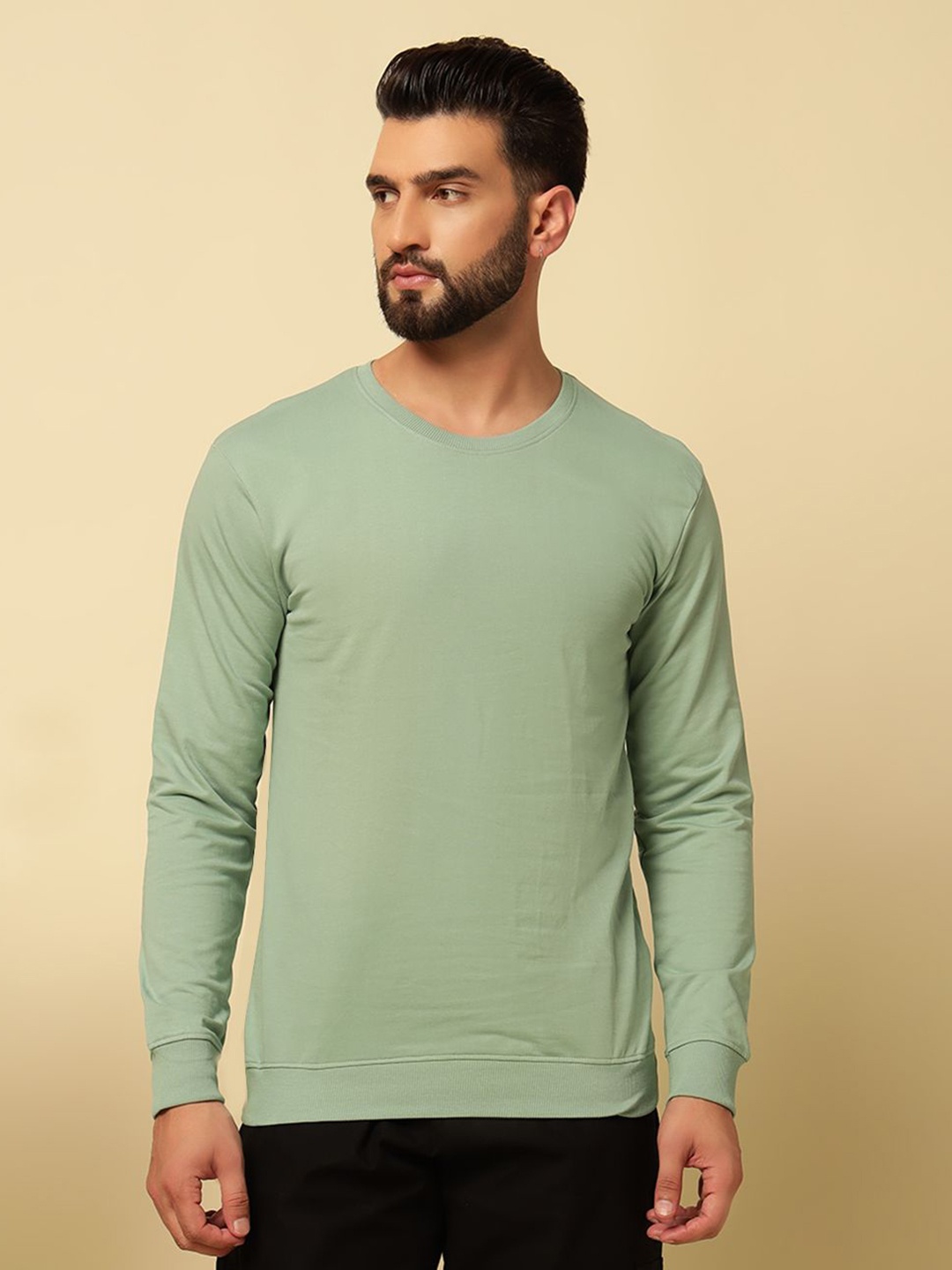 

MUWIN Men Premium Solid Round Neck Cotton T-Shirt, Green