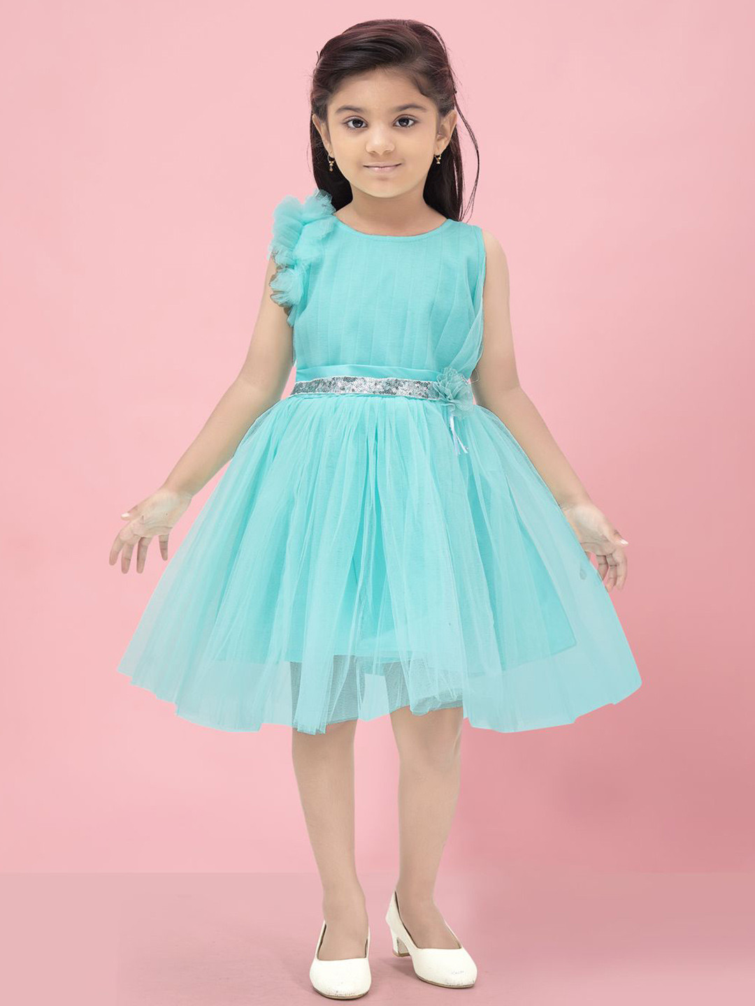 

BAESD Georgette Fit & Flare Girls Dress, Turquoise blue