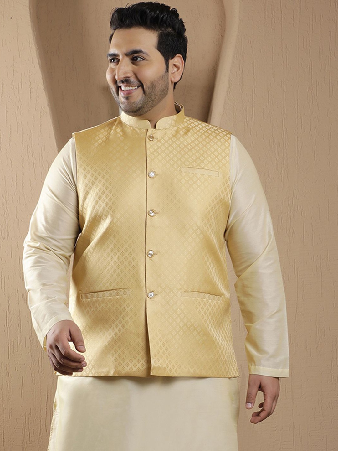 

Sztori Woven Design Nehru Jacket, Cream