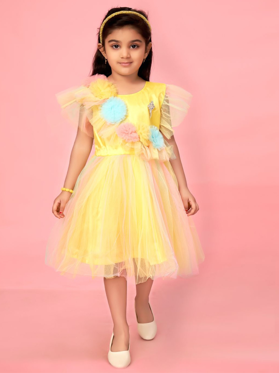 

BAESD Girls Net Fit & Flare Ruffle Dress, Yellow