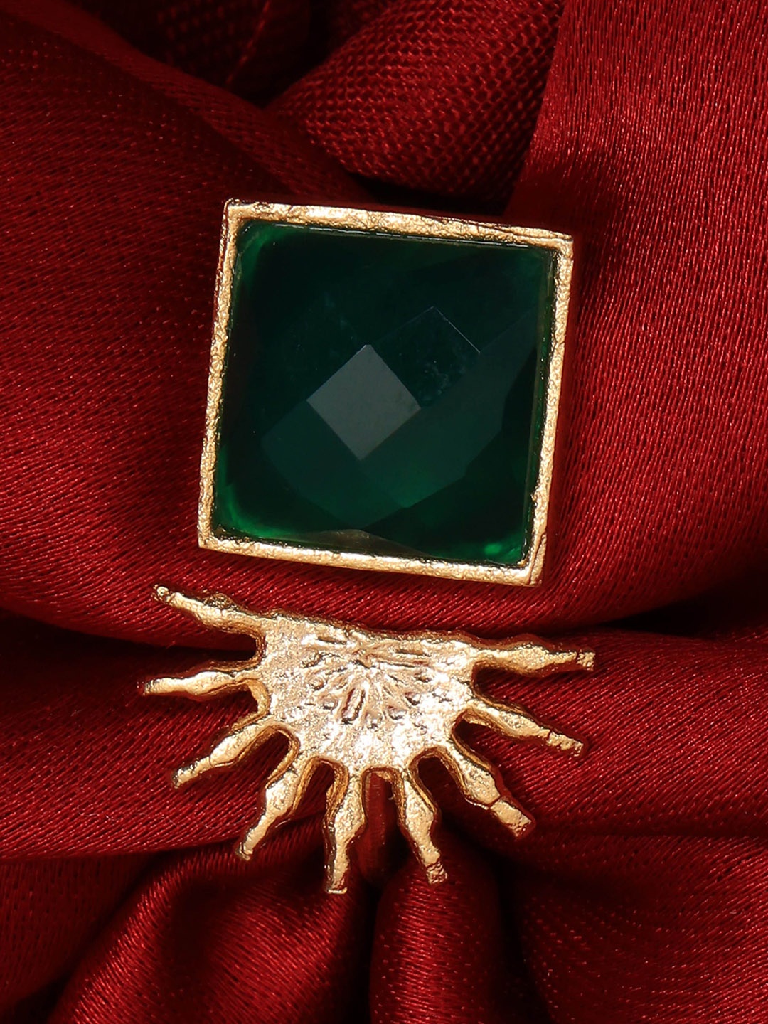 

ROYAL PITARAH Gold-Plated Onyx-Studded Half Sun Finger Ring
