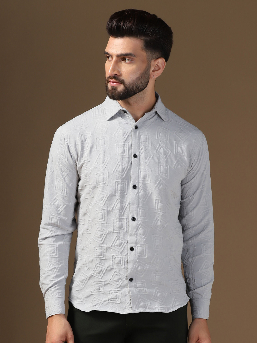 

TAGDO Men Standard Spread Collar Solid Casual Shirt, Grey