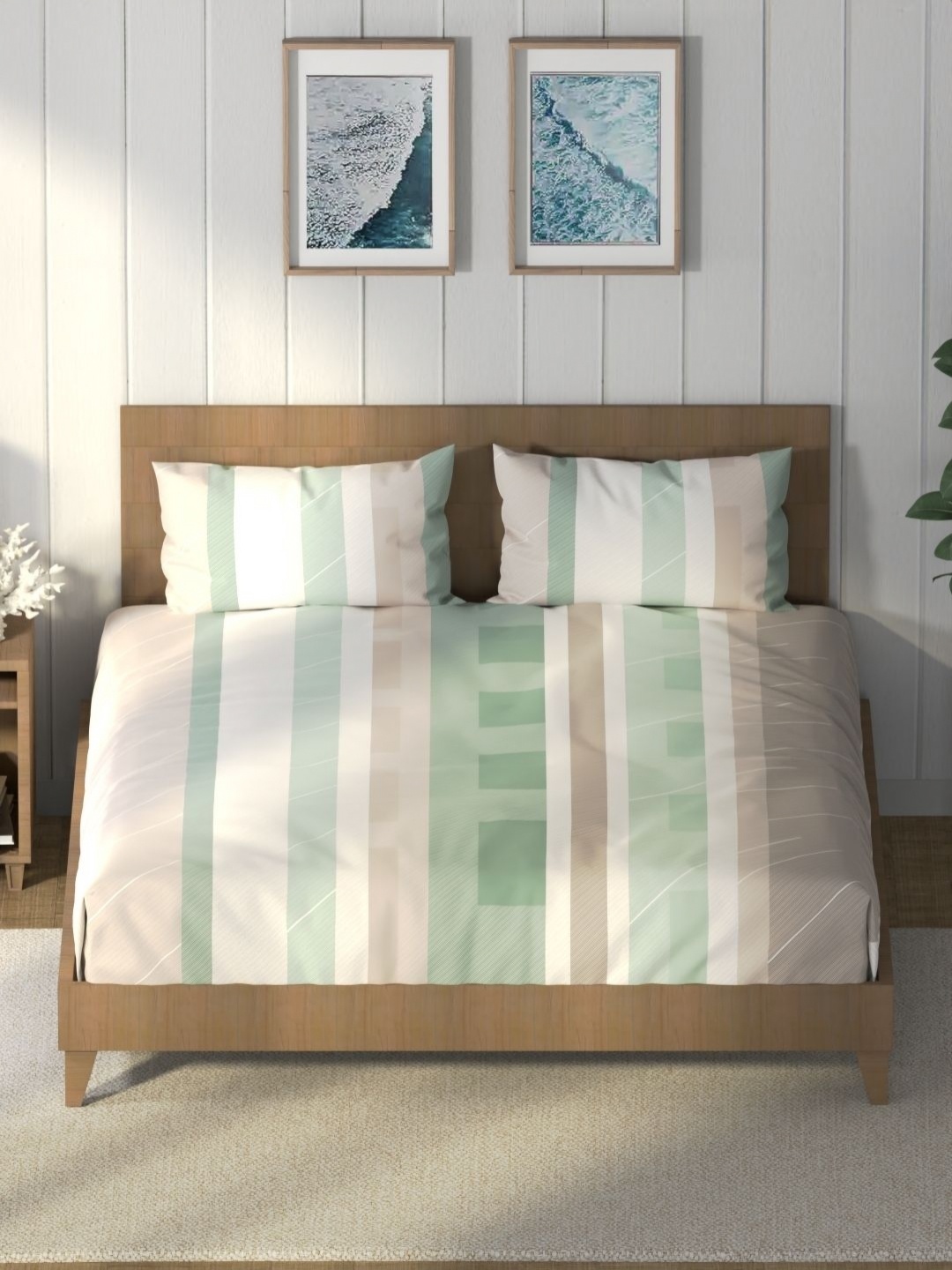 

Nautica Green & White Geometric Cotton 160 TC King Bedsheet with 2 Pillow Covers